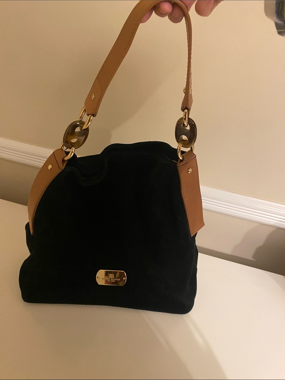 Tommy Hilfiger black Suede Slouchy Shoulder Bag